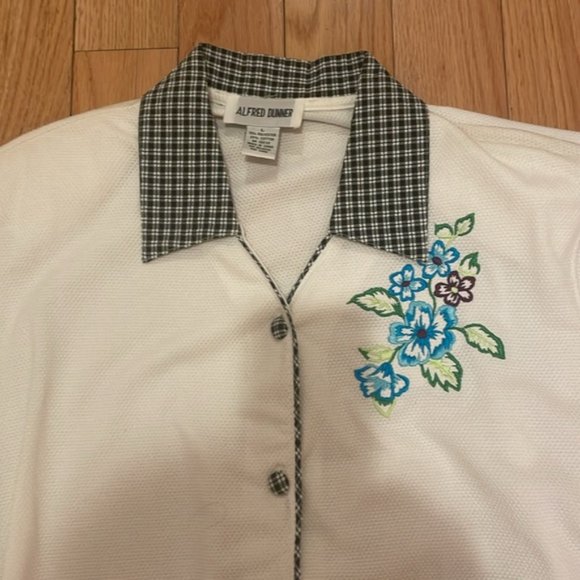 ALFRED DUNNER WOMEN'S WHITE BLOUSE EMBROIDERED PLAID COLLAR AND BUTTONS … - Picture 2 of 6
